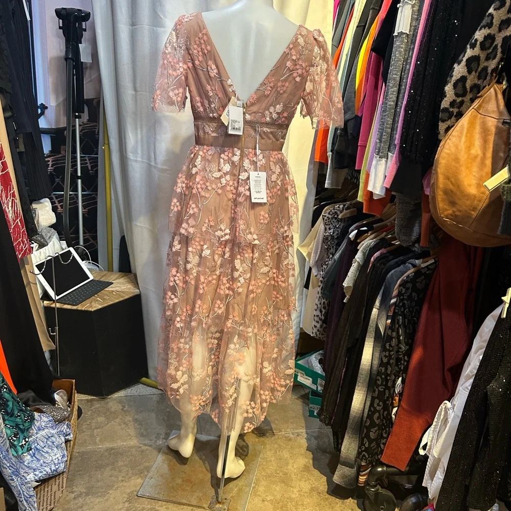 Self-Portrait Pink Floral Midi Dress - Picture 2 of 12